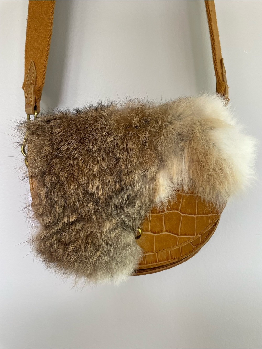 Rabbit Fur and leather Saddle Crossbody Bag
